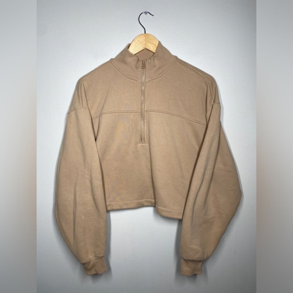 OAK + FORT Beige Half-Zip Crewneck Sweater